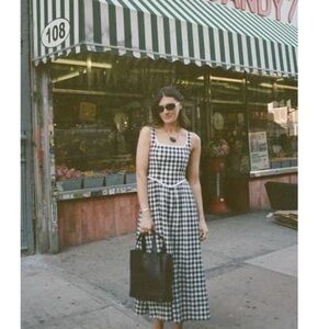 WAYF- Women's White X Styled By Coco! Gracie Gingham Linen Blend Midi Dress